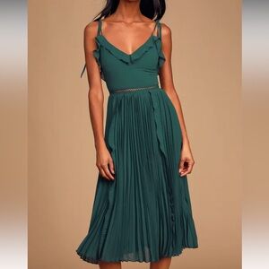 Lulus Never A Dull Moment emerald tie strap pleated dress - xsmall